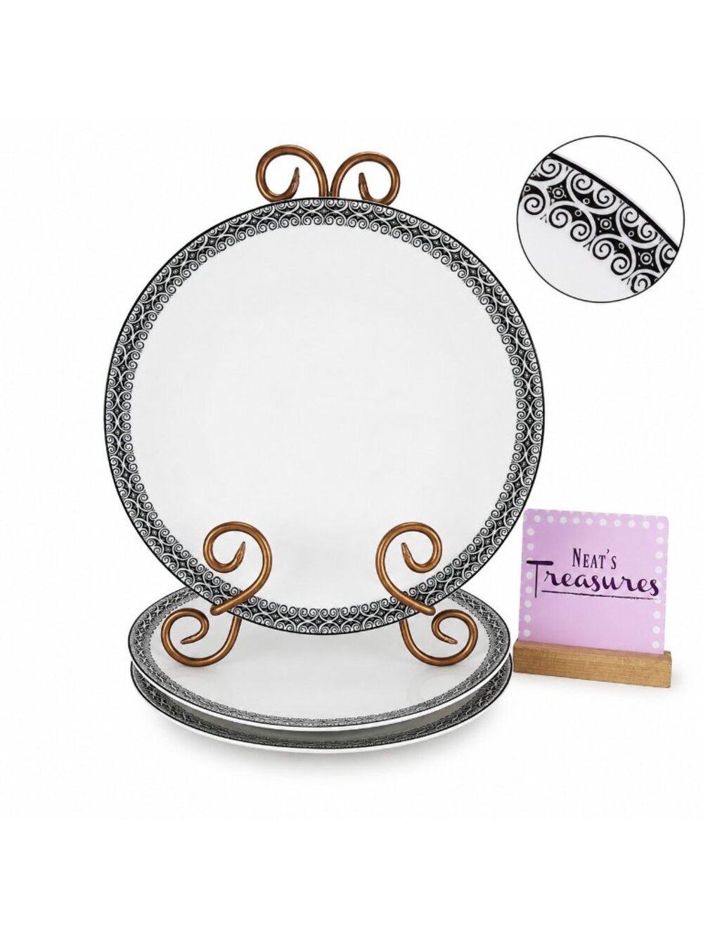 Winterling Bavaria Germany WIG 141 Platinum Scroll Porcelain Dinner Plates Set 3